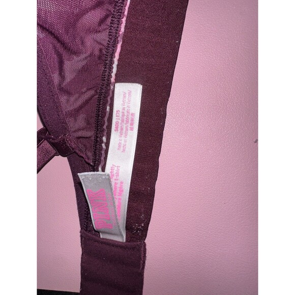 Victoria's Secret PINK Bra Women's 34DD Plum Purple Floral T-shirt Lightly Lined - Picture 4 of 5